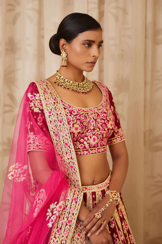 Shyam Narayan Prasad-Red Embroidered Brocade Lehenga Set-INDIASPOPUP.COM