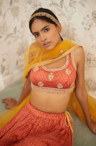 Shyam Narayan Prasad-Orange Embroidered Lehenga Set-INDIASPOPUP.COM
