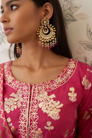 Shyam Narayan Prasad-Pink Embroidered Brocade Kurta Set-INDIASPOPUP.COM