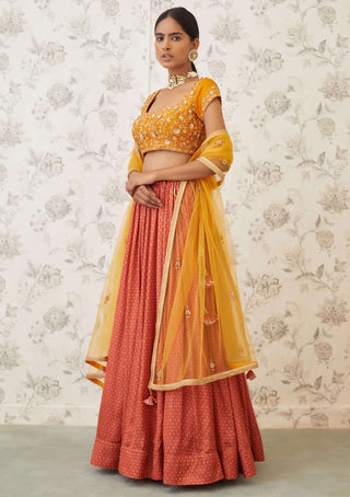 Shyam Narayan Prasad-Mustard Orange Embroidered Lehenga Set-INDIASPOPUP.COM