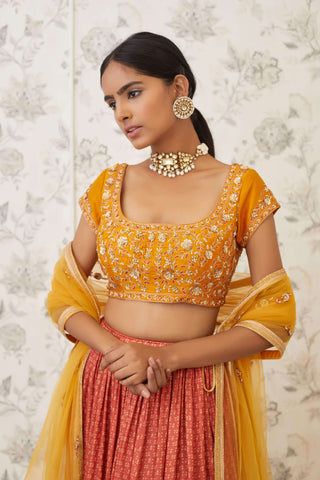 Shyam Narayan Prasad-Mustard Orange Embroidered Lehenga Set-INDIASPOPUP.COM
