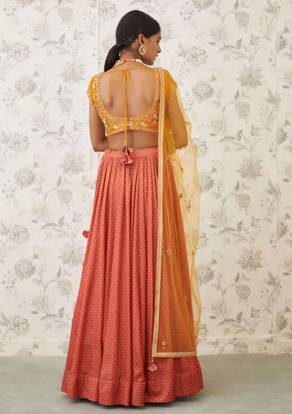 Shyam Narayan Prasad-Mustard Orange Embroidered Lehenga Set-INDIASPOPUP.COM