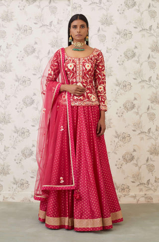 Shyam Narayan Prasad-Pink Embroidered Brocade Lehenga Set-INDIASPOPUP.COM