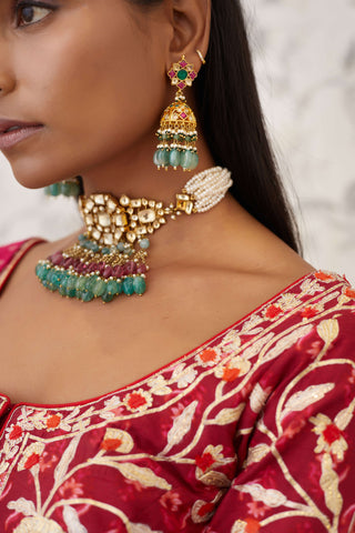Shyam Narayan Prasad-Pink Embroidered Brocade Lehenga Set-INDIASPOPUP.COM