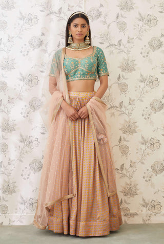 Shyam Narayan Prasad-Green Beige Embroidered Lehenga Set-INDIASPOPUP.COM