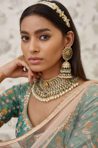 Shyam Narayan Prasad-Green Beige Embroidered Lehenga Set-INDIASPOPUP.COM