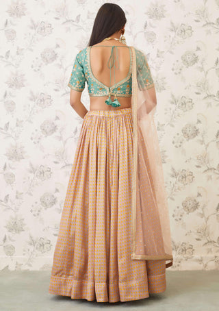 Shyam Narayan Prasad-Green Beige Embroidered Lehenga Set-INDIASPOPUP.COM