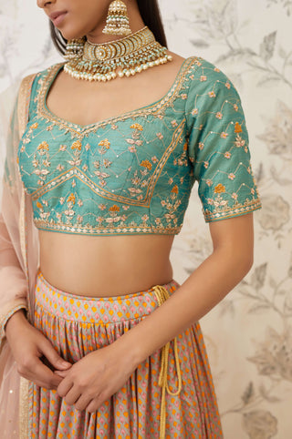 Shyam Narayan Prasad-Green Beige Embroidered Lehenga Set-INDIASPOPUP.COM