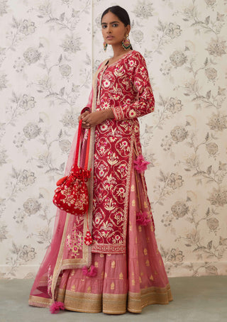 Shyam Narayan Prasad-Pink Embroidered Kurta Skirt Set-INDIASPOPUP.COM