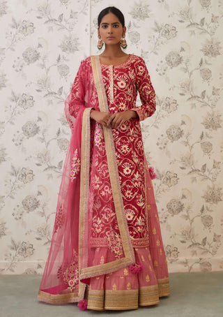 Shyam Narayan Prasad-Pink Embroidered Kurta Skirt Set-INDIASPOPUP.COM
