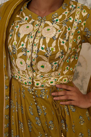 Shyam Narayan Prasad-Green Embroidered Anarkali Set-INDIASPOPUP.COM