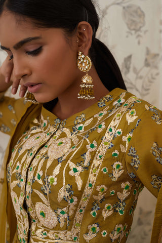 Shyam Narayan Prasad-Green Embroidered Anarkali Set-INDIASPOPUP.COM