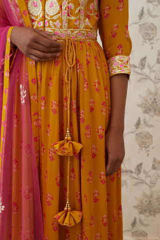 Shyam Narayan Prasad-Yellow Pink Embroidered Anarkali Set-INDIASPOPUP.COM