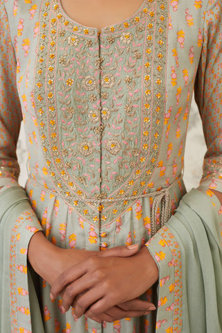 Shyam Narayan Prasad-Green Embroidered Anarkali Set-INDIASPOPUP.COM