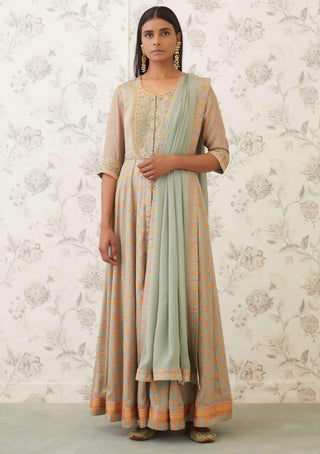 Shyam Narayan Prasad-Green Embroidered Anarkali Set-INDIASPOPUP.COM