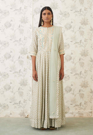 Shyam Narayan Prasad-Green Embroidered Anarkali Set-INDIASPOPUP.COM