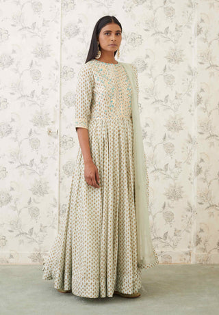 Shyam Narayan Prasad-Green Embroidered Anarkali Set-INDIASPOPUP.COM