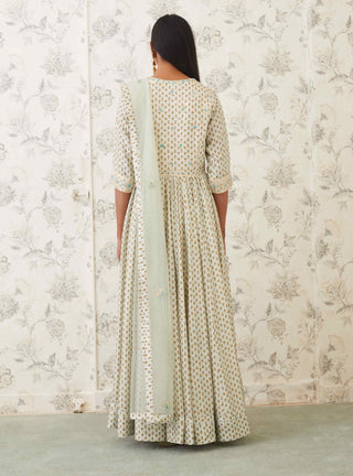 Shyam Narayan Prasad-Green Embroidered Anarkali Set-INDIASPOPUP.COM