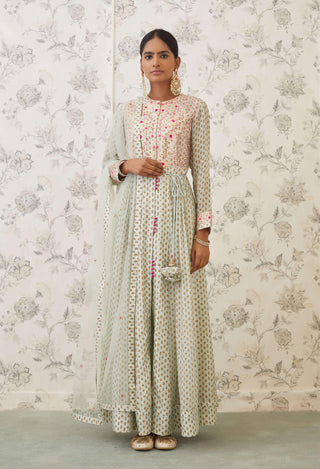 Shyam Narayan Prasad-Green Embroidered Anarkali Set-INDIASPOPUP.COM