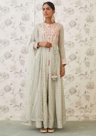 Shyam Narayan Prasad-Green Embroidered Anarkali Set-INDIASPOPUP.COM