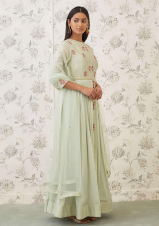 Shyam Narayan Prasad-Green Embroidered Anarkali Set-INDIASPOPUP.COM