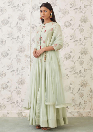 Shyam Narayan Prasad-Green Embroidered Anarkali Set-INDIASPOPUP.COM