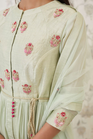 Shyam Narayan Prasad-Green Embroidered Anarkali Set-INDIASPOPUP.COM