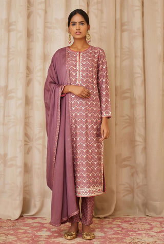 Shyam Narayan Prasad-Purple Embroidered Kurta Set-INDIASPOPUP.COM