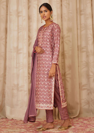 Shyam Narayan Prasad-Purple Embroidered Kurta Set-INDIASPOPUP.COM