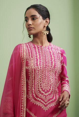 Shyam Narayan Prasad-Pink Gota Embroidered Sharara Set-INDIASPOPUP.COM
