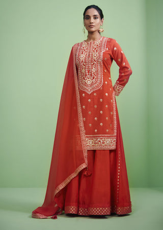 Shyam Narayan Prasad-Orange Embroidered Sharara Set-INDIASPOPUP.COM