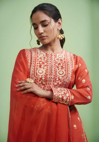 Shyam Narayan Prasad-Orange Embroidered Sharara Set-INDIASPOPUP.COM