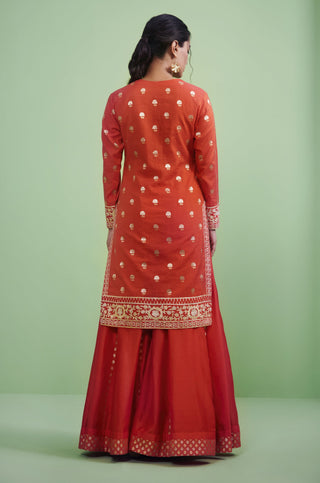 Shyam Narayan Prasad-Orange Embroidered Sharara Set-INDIASPOPUP.COM