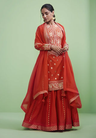 Shyam Narayan Prasad-Orange Embroidered Sharara Set-INDIASPOPUP.COM