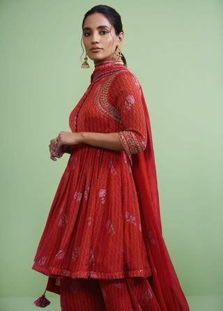 Shyam Narayan Prasad-Orange Red Zardozi Sharara Set-INDIASPOPUP.COM