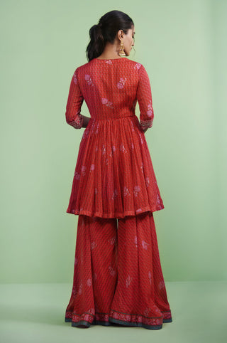 Shyam Narayan Prasad-Orange Red Zardozi Sharara Set-INDIASPOPUP.COM