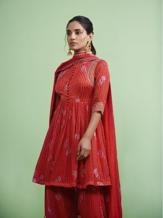 Shyam Narayan Prasad-Orange Red Zardozi Sharara Set-INDIASPOPUP.COM
