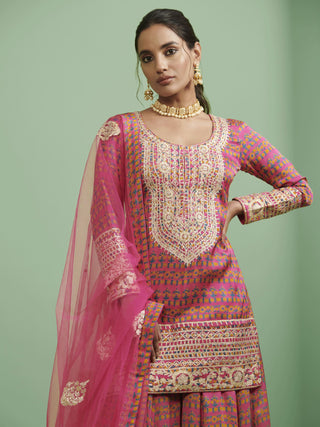 Shyam Narayan Prasad-Pink Gota Embroidered Sharara Set-INDIASPOPUP.COM