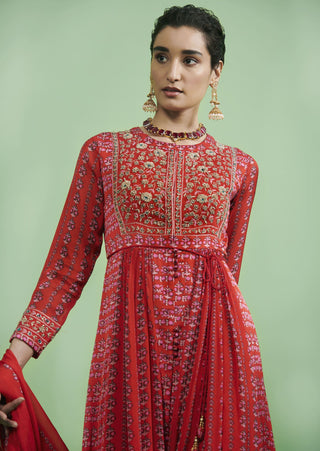 Shyam Narayan Prasad-Red Embroidered Anarkali Set-INDIASPOPUP.COM