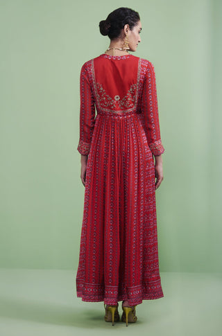Shyam Narayan Prasad-Red Embroidered Anarkali Set-INDIASPOPUP.COM