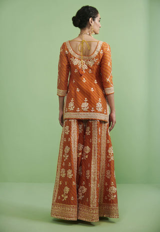 Shyam Narayan Prasad-Orange Yellow Chanderi Sharara Set-INDIASPOPUP.COM