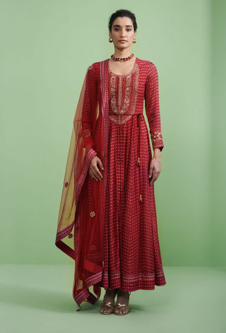 Shyam Narayan Prasad-Maroon Zardozi Embroidered Anarkali Set-INDIASPOPUP.COM