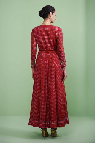 Shyam Narayan Prasad-Maroon Zardozi Embroidered Anarkali Set-INDIASPOPUP.COM
