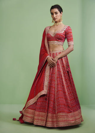 Shyam Narayan Prasad-Maroon Embroidered Lehenga Set-INDIASPOPUP.COM