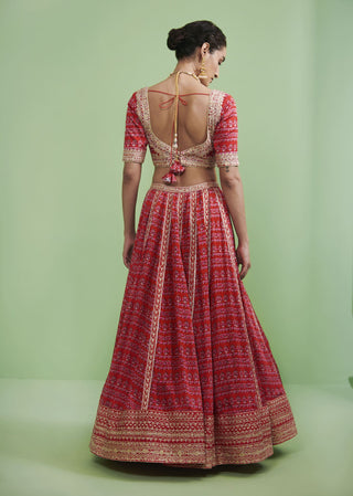 Shyam Narayan Prasad-Maroon Embroidered Lehenga Set-INDIASPOPUP.COM