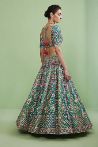 Shyam Narayan Prasad-Teal Embroidered Lehenga Set-INDIASPOPUP.COM