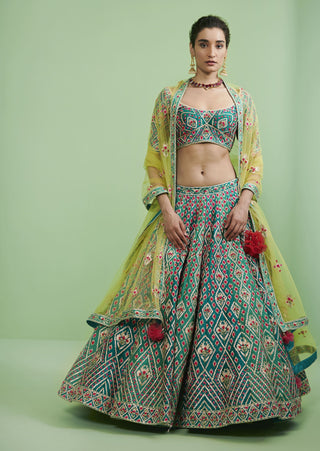 Shyam Narayan Prasad-Teal Embroidered Lehenga Set-INDIASPOPUP.COM