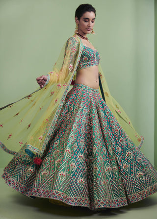 Shyam Narayan Prasad-Teal Embroidered Lehenga Set-INDIASPOPUP.COM