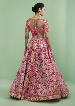 Shyam Narayan Prasad-Red Pink Embroidered Lehenga Set-INDIASPOPUP.COM
