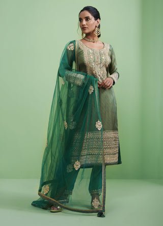 Shyam Narayan Prasad-Green Embroidered Kurti Set-INDIASPOPUP.COM